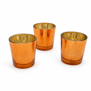 Orange Mercury Glass Tea Light Holder | Decorative Votive <b>Candle</b> Holder for Home Wedding Table Centerpiece Decor Gift Accent Set - Product Image 2