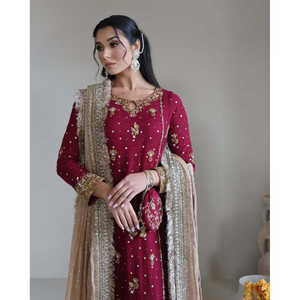 Ensemble Plazzo et Dupatta pour femme Shree Hari Fashion-SR, rouge élégant, broderie lourde, pour les fêtes, taille M - Product Image 3