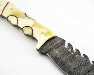 Custom Handmade Damascus Steel Heavy Utility <b>Knife</b> Sawback Spine Camel <b>Bone</b> <b>Handle</b> - Product Image 4