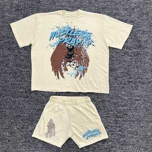 Ensemble T-shirt et short en coton délavé personnalisé pour homme – 2 pièces avec broderie et délavage acide - Product Image 1