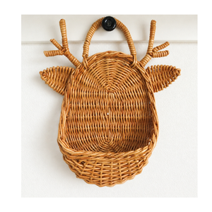 Panier mural en rotin fait main en forme de tête de cerf, en osier naturel, pour rangement décoratif et décoration intérieure, artisanat sur le thème animalier - Product Image 1