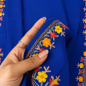 Royal Blue Kashmiri Pheran <b>Kurti</b> with Multicolour Aari Embroidery Buy Direct From Designer - Product Image 5