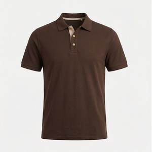Polo en piqué de coton marron à manches courtes pour homme, coupe classique, anti-plis, design tricoté uni, décontracté - Product Image 1