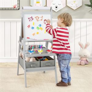 Chevalet d'artiste gris 3-en-1 avec tableau magnétique et tableau blanc pour la peinture - Product Image 5