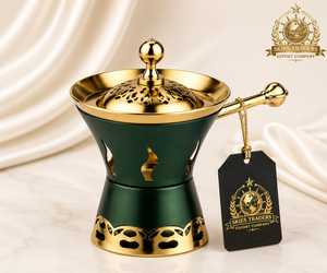 Quemador de Incienso de Acero Inoxidable Verde Dorado Skies Trader, Incensario Árabe para Bakhoor, Soporte para Fragancias de Carbón, Incienso Ecológico - Product Image 1