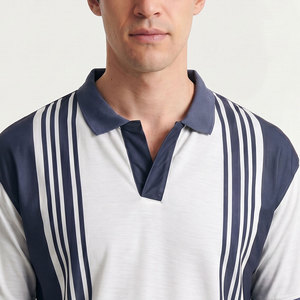 Polo de algodón a rayas blancas y azul marino para hombre, transpirable, de manga corta, informal, para adultos, de talla grande. - Product Image 6