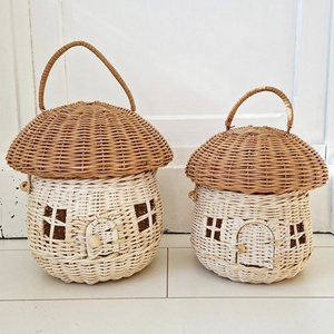Panier de rangement en forme de champignon avec porte ouverte, paniers en rotin pour enfants, sacs cadeaux pour enfants - Product Image 6