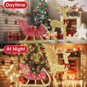 8 Lighting Mode Christmas Lighted Reindeer Sleigh Display Indoor Outdoor Christmas Decoration with LED Lights - Product Image 6
