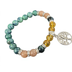 Pulsera de Citrino, Piedra del Sol y Crisocola de 8mm con Árbol de la Vida |   Joyería Energética Elástica con Cuentas de Cristal Curativas Naturales |   Mayorista - Product Image 1