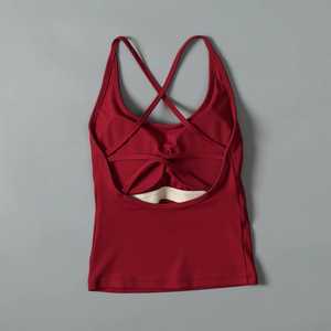 Women's Red Knitted Criss-<b>Cross</b> Back Tank <b>Top</b> Hollow Out Sporty Style Breathable Spandex Polyester <b>Top</b> - Product Image 1