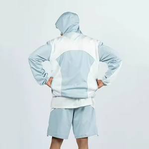 Ensemble de survêtement streetwear pour homme, deux pièces, avec veste courte à capuche, patchwork, fermeture éclair, 100% coton, brodé, imprimé, délavé à l'acide - Product Image 2