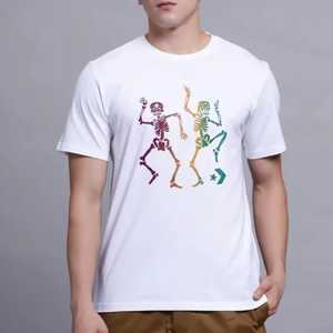 Camiseta de Manga Corta para Hombre, Diseño de Esqueletos Bailando, Color Blanco, Corte Regular, Cuello Redondo, Estampado, Algodón Jersey Transpirable - Product Image 1
