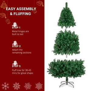 Sapin de Noël demi-taille de 2,13 m (7 pieds) avec 230 lumières LED, branches en PVC vert tendre et support en fer pour décorations festives - Product Image 3