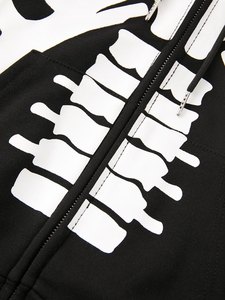 Sudadera con capucha gótica de esqueleto con cremallera completa personalizada, gráficos únicos inspirados en huesos, diseño de manga larga y estilo urbano a la moda. - Product Image 4