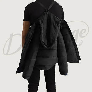 Veste matelassée noire à capuche pour homme, manteau d'hiver résistant à l'eau, chaud et rembourré, coupe ajustée décontractée, style doudoune - Product Image 2