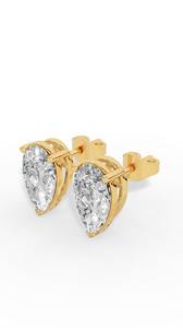 Boucles d'oreilles clous solitaires à trois griffes en diamant de laboratoire taille poire distincte, or 10K, bijoux fins de luxe, fournisseur en gros - Product Image 6