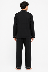 <b>Mens</b> Premium Black <b>Pajama</b> <b>Set</b> Luxury Nightwear Sleepwear Long Sleeve Button Down Pyjama Suit Soft Cotton Lounge <b>Set</b> Classic - Product Image 3
