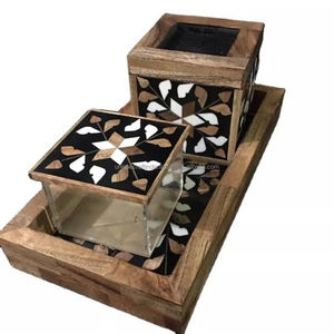 Green floral mother of pearl inlay storage box incense holder tray set handmade luxury home decor - Product Image 2