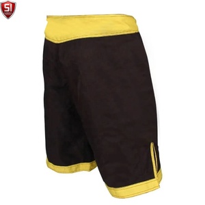 SI <b>Men's</b> <b>Black</b> Yellow MMA Fight <b>Shorts</b> Elastic Waist Quick Dry Printed Pattern Canvas Drawstring Closure Mid Waist <b>Smart</b> <b>Shorts</b> - Product Image 5