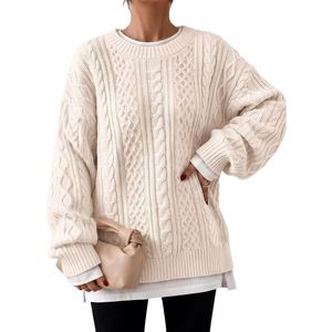 Custom White Pullover Thick Cable Knitted <b>Acrylic</b> Drop Shoulder Comfortable Warm Women Oversized Sweaters Coats - Product Image 1