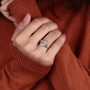 Oval Cut Lab Grown Diamond Halo Engagement Ring With Marquise Side Stones Wedding Ring IGI Certified Bridal Jewelry Supplier - Product Image 2