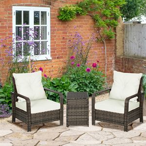 Set Bistrot in Rattan a 3 Pezzi con Cuscini Lavabili, Tavolo da Conversazione per Esterni con Vano Portaoggetti, Arredamento da Giardino per Ospedali, 1 Set - Product Image 2