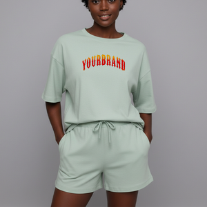 Custom 100% Organic Cotton Shorts <b>Set</b> Summer Casual Daily Wear Short Sleeve Shirt Breathable Regular Fit 2PCS Women Sports Suit - Product Image 1
