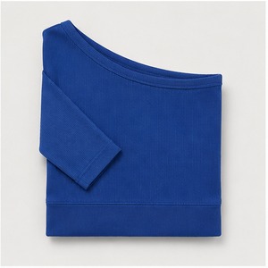 T-shirt ajusté bleu cobalt à une épaule et manches trois quarts pour femme WTS-0018 - Product Image 5