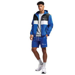 Conjuntos Deportivos Cortos Unisex con Bordado Personalizado, Chaqueta Cortavientos de Satén con Botones y Pantalones Cortos con Capucha y Cremallera para Verano, 2 Piezas para Hombre - Product Image 3