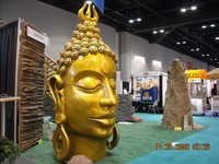 Statue de Bouddha KNT en gros, sculptée à la main, assise, 4 pieds, moderne, pour intérieur/extérieur, sculpture paisible décorative, couleur dorée, mobile
