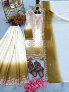 Indian <b>Sequin</b> Embroidered Sharara Kurti Set Pakistani Designer Ethnic Wear 3 Pcs Stitched Combo Georgette <b>Fabric</b> - Product Image 3