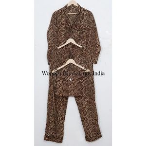 Ensemble de pyjama en coton fait main pour femmes, imprimé floral d'été, respirant, doux, séchage rapide, confortable, longueur intégrale, vêtements de nuit - Product Image 5