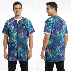 Chaqueta de peluquería canina Tie Dye para hombre, bata de peluquería canina con cremallera completa, capa de peluquería con cremallera y cuello redondo para salón de belleza canina - Product Image 1
