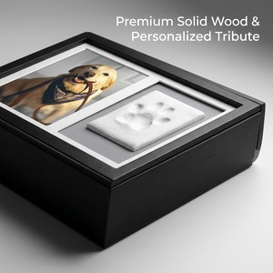 Guci Kremasi Hewan Peliharaan Ramah Lingkungan dari Kayu Hitam Mewah, Aman, Tahan Air, Bentuk Persegi, untuk Hewan Kecil, dengan Cetakan Jejak Kaki dan Foto dari Tanah Liat - Product Image 3