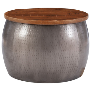 Nordic Metal Hammered <b>Silver</b> Round <b>Coffee</b> <b>Table</b> With Wood Top Eco-Friendly Portable Home Living Room Decorative Furniture - Product Image 1
