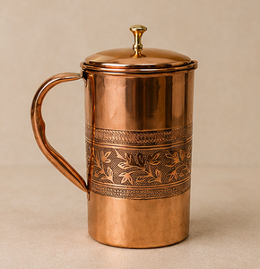 Copper <b>Mug</b> With Lid Vintage Design Eco-Friendly Home Drinkware Beautiful Leaf Embossed Copper Vessel Decorative Handcrafted Jug - Product Image 3