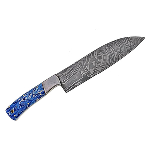 Couteau en acier Damas, lame à pointe tombante, manche marbré bleu, couteaux de chasse, couteau OEM personnalisé à vendre à un prix raisonnable - Product Image 2