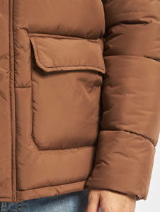 Chaqueta Acolchada Marrón con Cuello Alto, Cierre de Cremallera, Resistente al Viento, Abrigo Casual de Invierno, Corte Regular, Color Sólido, Relleno de Poliéster - Product Image 6