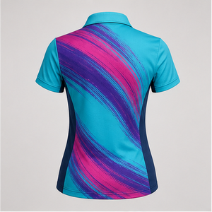 Custom Aqua Magenta Purple Brush Stroke <b>Womens</b> <b>Polo</b> <b>Shirt</b> Quick Dry Breathable Short Sleeve Performance Golf Uniform WPS-0879 - Product Image 2