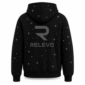 Sudadera con Capucha y Cierre de Cremallera para Hombre Relevo, con Pedrería, Corte Regular, Diseño Negro, Informal, para Primavera, 100% Algodón, Impermeable - Product Image 3