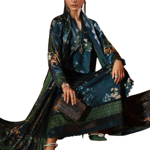Ensemble Kurta en Soie Imprimée de Luxe pour Femme, Longueur Ras du Sol, Tenue Traditionnelle Indienne et Pakistanaise pour Mariage, Coupe Ample, Infroissable - Product Image 4