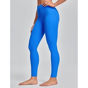 Leggings taille haute pour femmes, longueur intégrale, bleu uni, extensibles, tricotés, sans couture, pour le yoga et l'entraînement, toutes saisons - Product Image 2