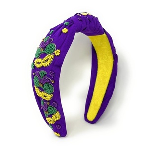 Ensemble de serre-têtes classiques Mardi Gras colorés avec perles et paillettes, jaune, violet, vert, accessoires de cheveux noués pour femmes, pour le carnaval - Product Image 2