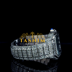Reloj de Hombre de Moda con Diamante Moissanite Negro de Calidad VVS, Chapado en Oro Blanco, Acero Inoxidable, Diseño Simple Cuadrado con Números Romanos - Product Image 3