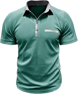 Chemises décontractées d'été pour hommes européens et américains à manches courtes, respirantes, unies, brodées, en polyester/coton tricoté, avec couleurs assorties - Product Image 2