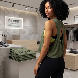 REXFITSPORTS 2026 Nouveau débardeur de sport personnalisé pour femme, sans manches, coupe ample, pour entraînement, fitness et yoga - Product Image 1