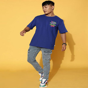 T-shirt décontracté à manches courtes bleu pour homme, coupe classique, col ras du cou, en jersey tricoté 100 % coton, design personnalisé, anti-rétrécissement - Product Image 3