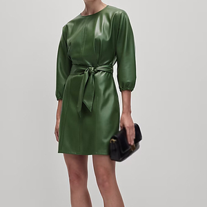 Women's Vintage Natural Straight OEM Service Best Selling Women's Genuine Leather Dress For Women Fashion Party Wear - Product Image 3