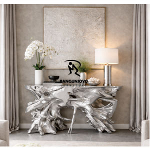 Modern Solid Teak Wood Root <b>Console</b> <b>Table</b> <b>with</b> <b>Storage</b> for Living Room - Product Image 1