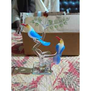Ornement en verre soufflé à la main, couple d'oiseaux, figurine artisanale - Product Image 1